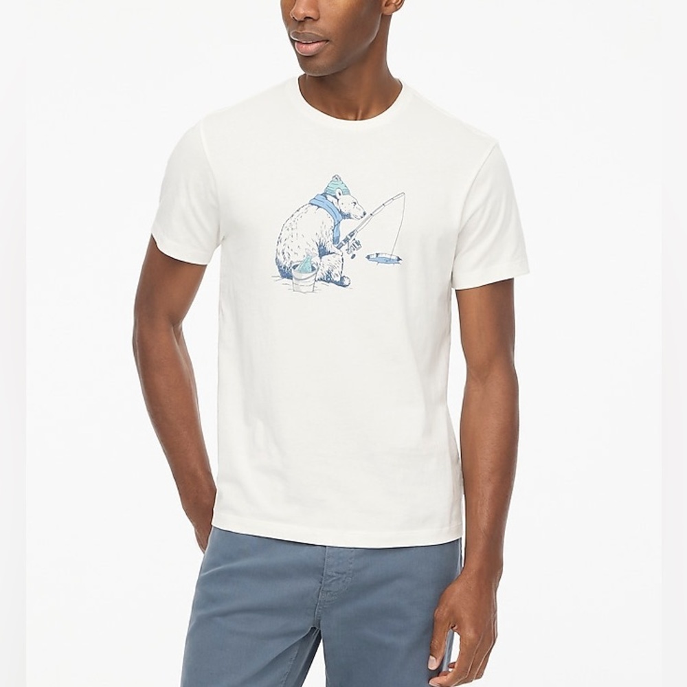 NWT J.Crew Ice Fishing Polar Bear Graphic Short Sleeve T-Shirt Size Small